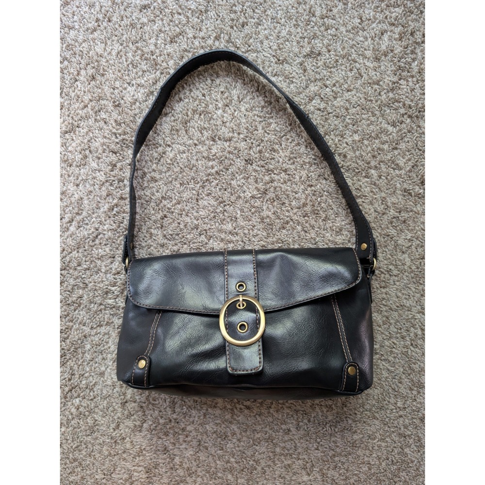 Relic Shoulder Bag Womens Small Black Excellent Y2K Buckle Contrast Stitch